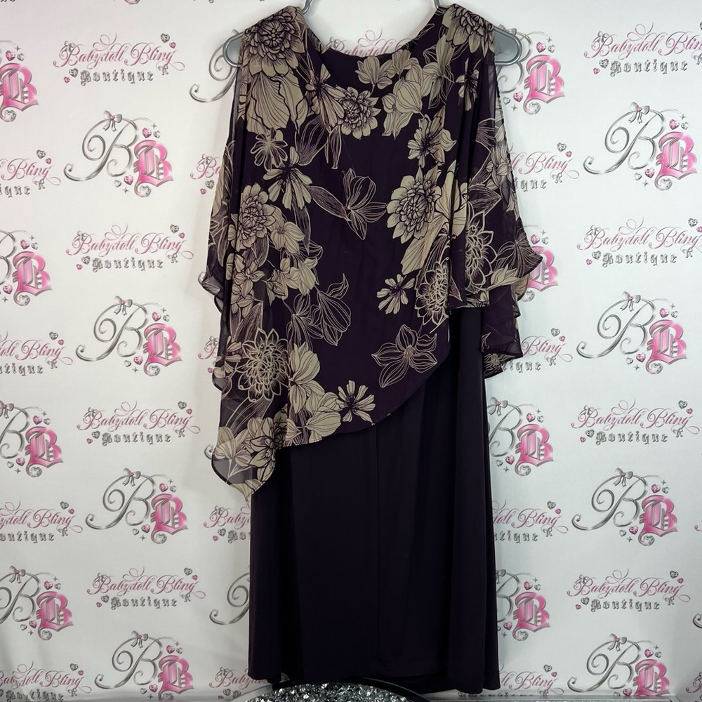 Laura dress flowy dual tone flowers drape Floral purple and Cream Women's Dress - Picture 6 of 15